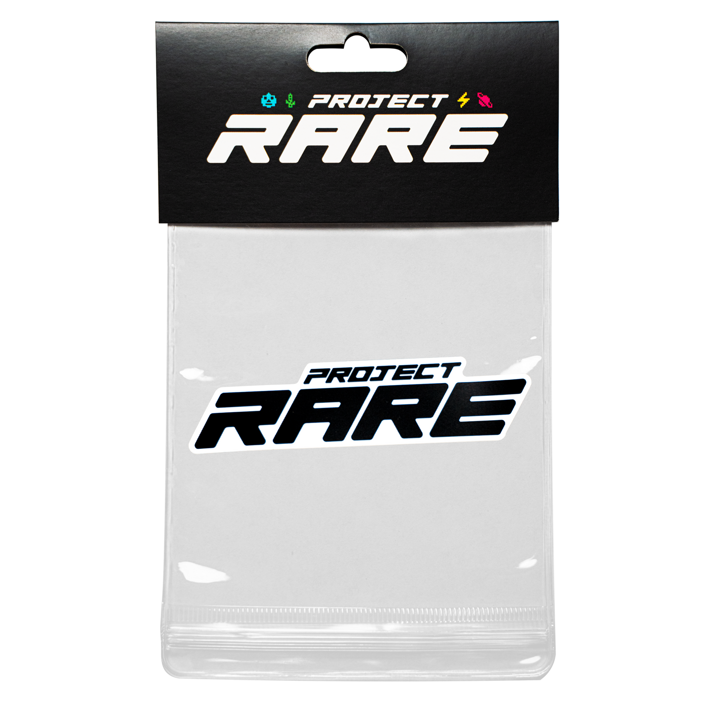 Clear Sticker Bag packaging with 'Project Rare' logo branding on a white background