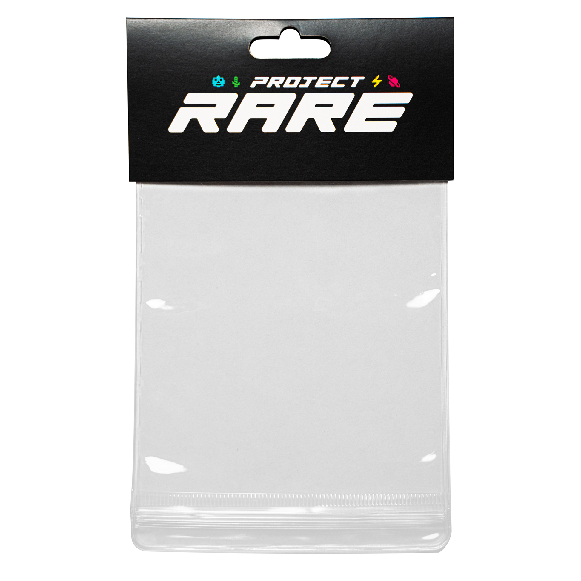 Clear Sticker Bag plastic packaging with 'Project Rare' branding on a white background