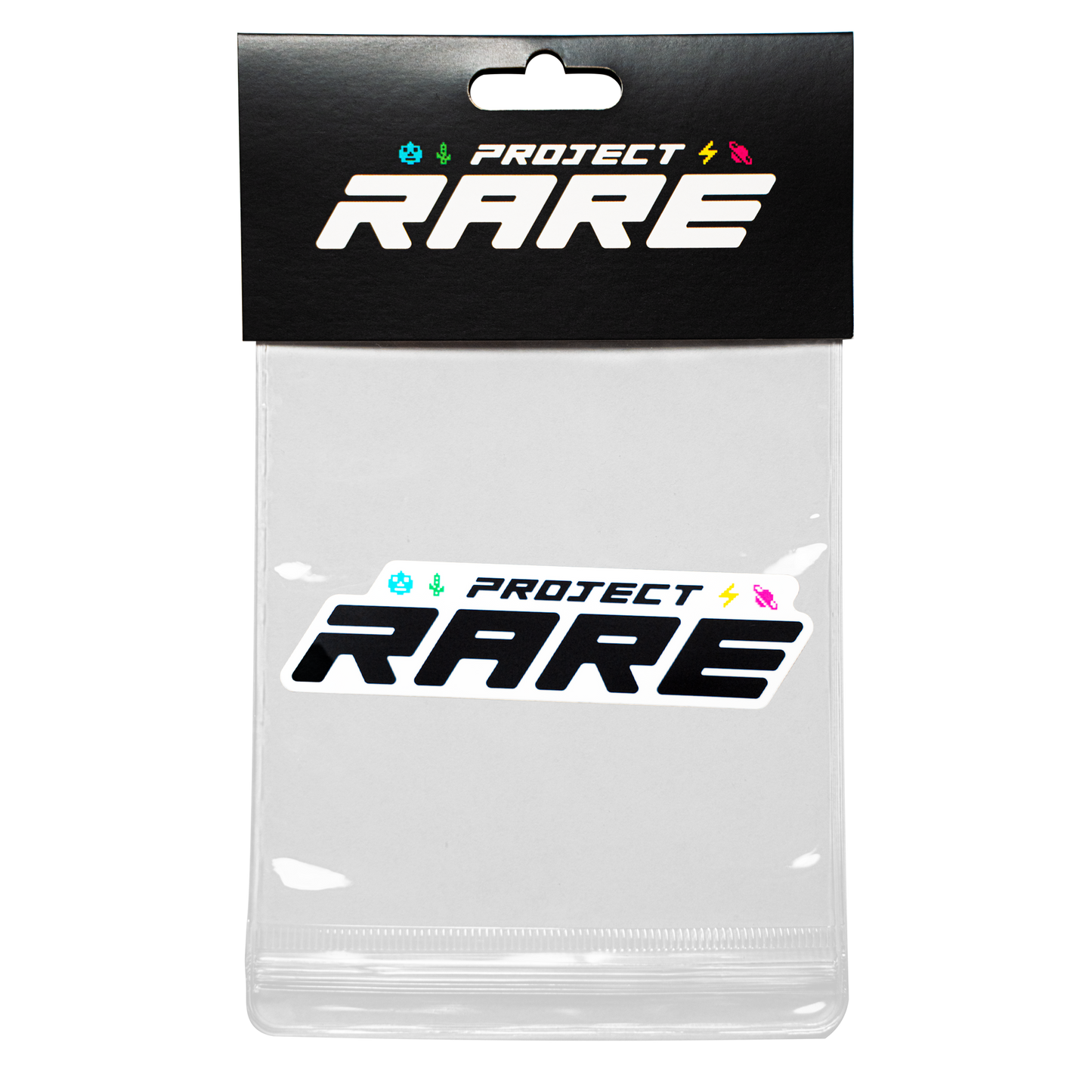 Clear Sticker Bag packaging with 'Project Rare' branding on a white background