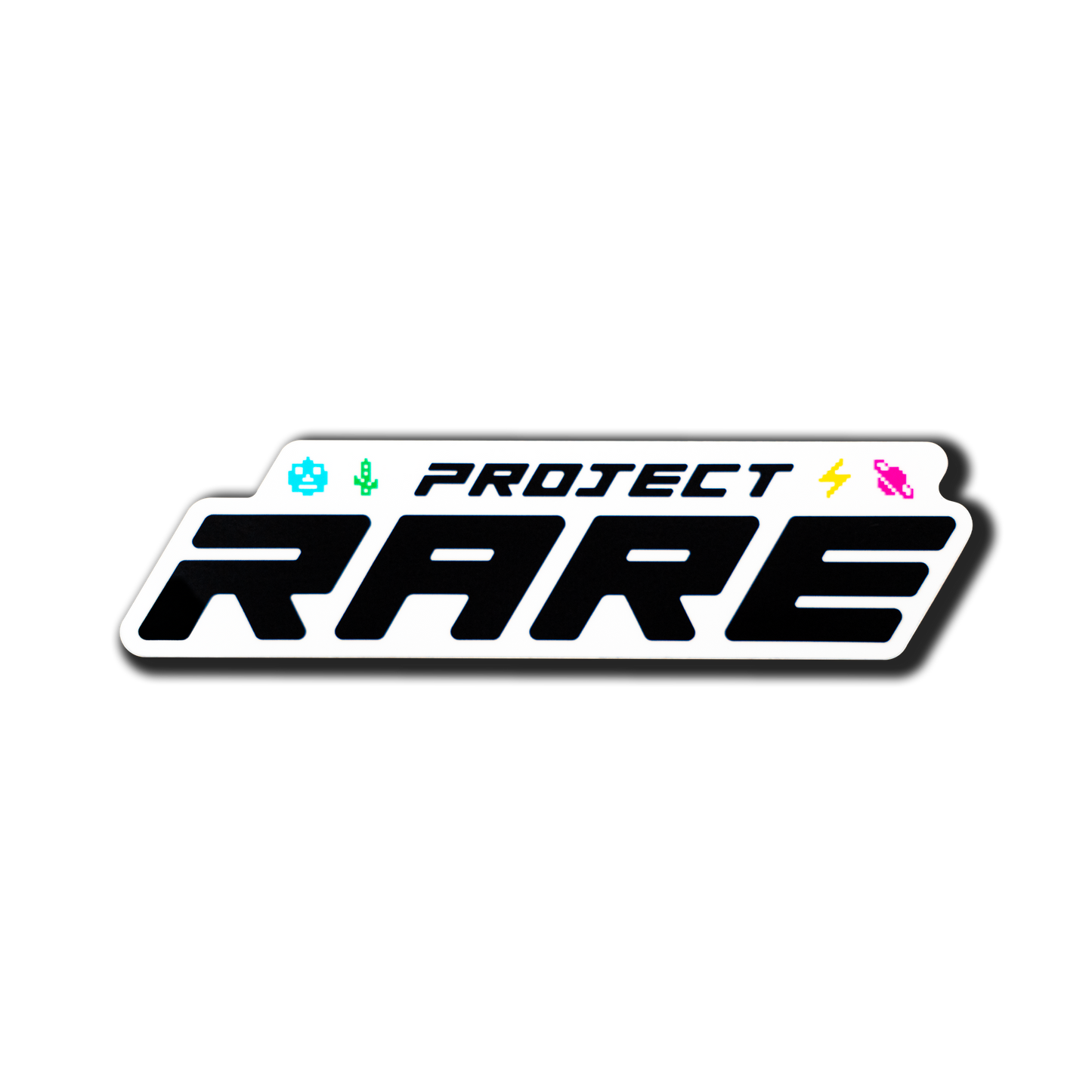 Sticker with 'Project Rare' logo text on a white background